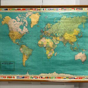 Vintage World Map Kummerly & Frey Rollup Beautiful